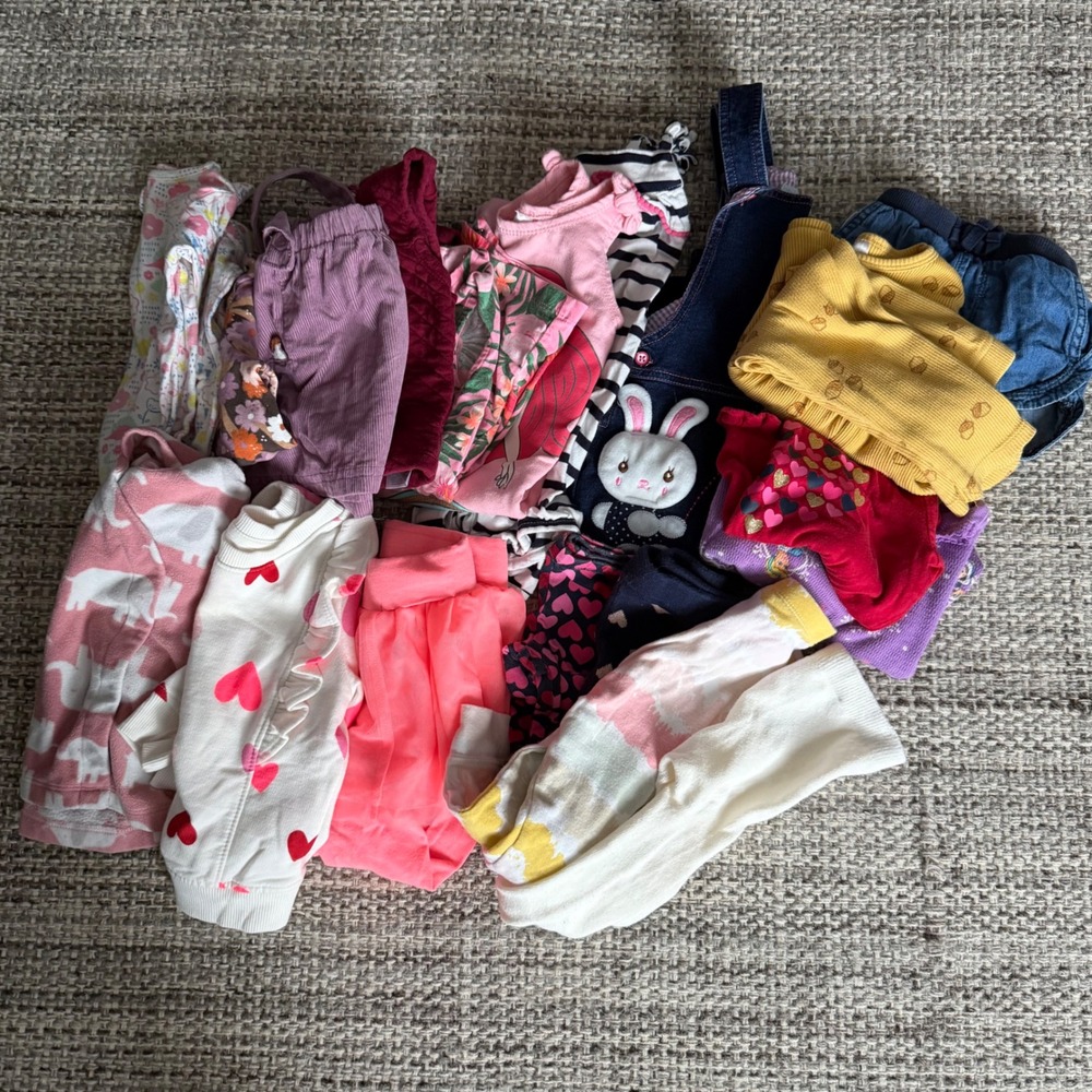 12-18M Mixed Baby Toddler Girl Clothing Lot 19 pieces Bunny Overalls Leggings